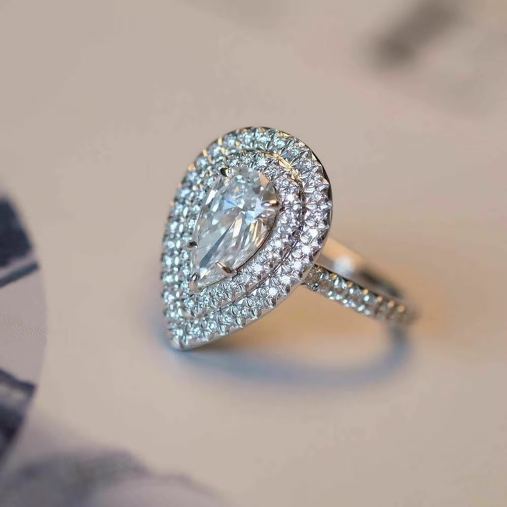 925 Sterling Silver Waterdrop Diamond Cubic Zirconia Ring - Picture 4 of 8